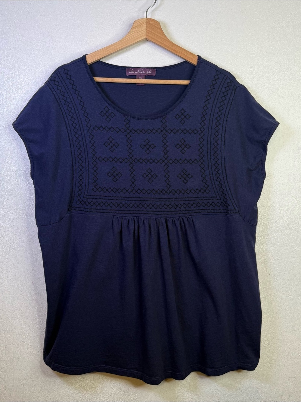 Gloria Vanderbilt Blue Short Sleeve Embroidered Top Women’s Size XXL